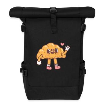 Cute Croissant Says Hi - Roll Top Backpack - black - Front
