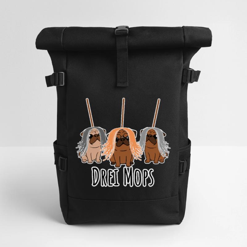 Zwei Mops - Hunde oder Putzgeräte? Hunde Humor? Rolltop Rucksack