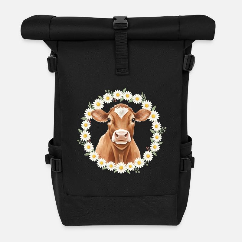 Braune Kuh - Rolltop Rucksack - Schwarz