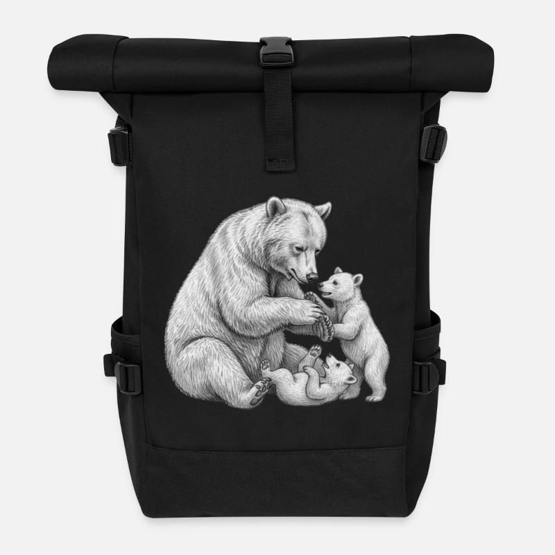 Bärin und ihre Jungen - Rolltop Rucksack - Schwarz