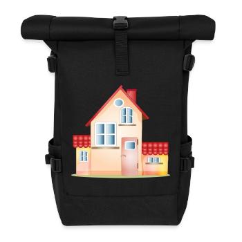 Buntes Haus – Freundliches Zuhause Motiv - Rolltop Rucksack - Schwarz - Vorne