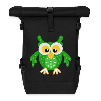 Green Owl with Dots - Roll Top Backpack - black - Front