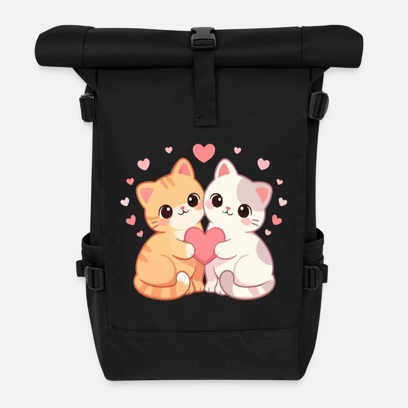 Zwillingskätzchen-Herzumarmung - Rolltop Rucksack - Schwarz