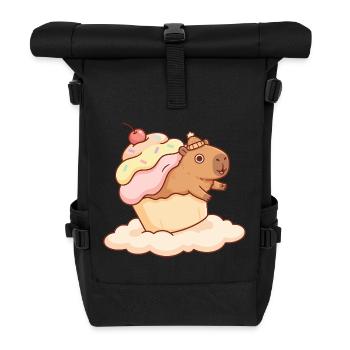 Capybara cupcake on cloud sweet motif - Roll Top Backpack - black - Front