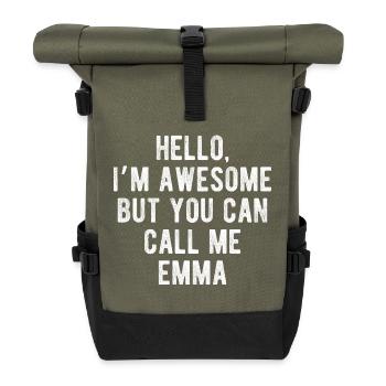 Hallo, mir geht's großartig, nenn mich Emma, lustiges Zitat. - Rolltop Rucksack - Olive/Schwarz - Vorne