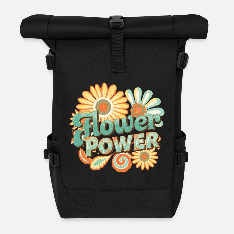 Flower Power Retrogo - Rolltop Rucksack - Schwarz