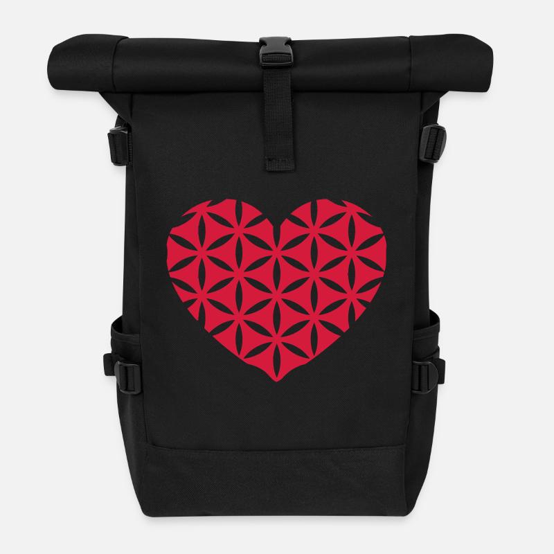 Fleur de vie | Fleur de vie | COEUR - Sac à dos roll top - noir