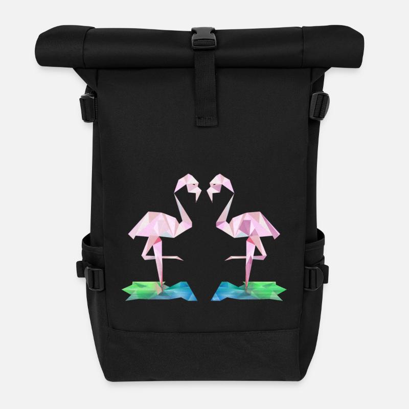 Flamingo low-poly - Sac à dos roll top - noir