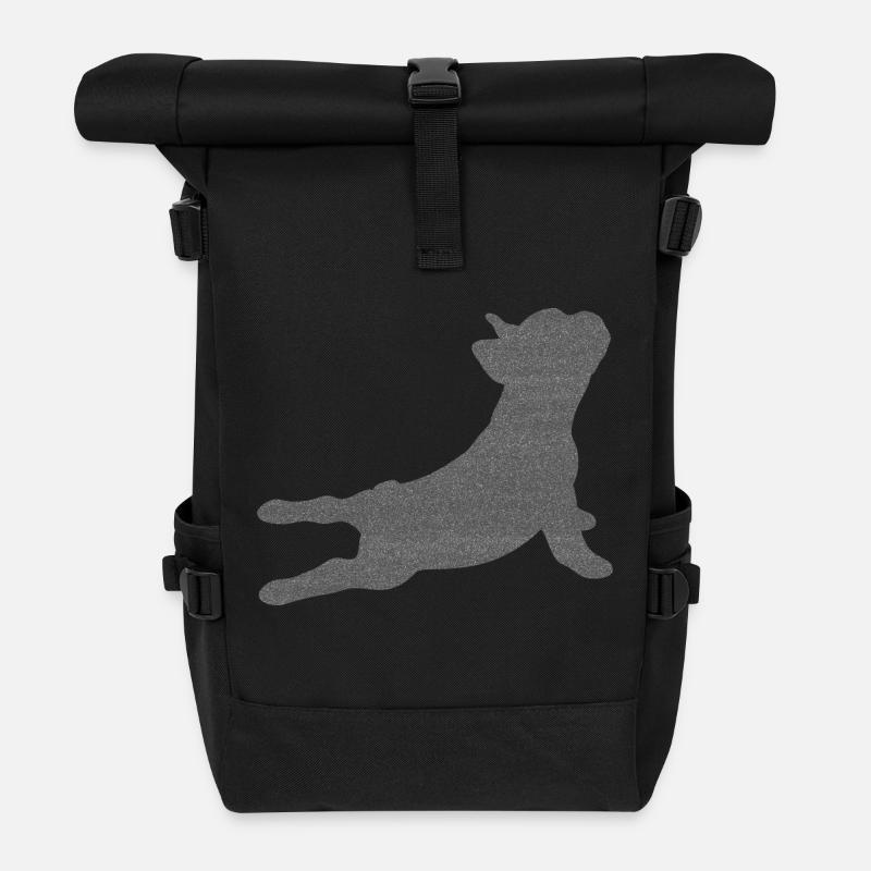 Frenchie French Bulldog Glitzer-Optik - Rolltop Rucksack - Schwarz