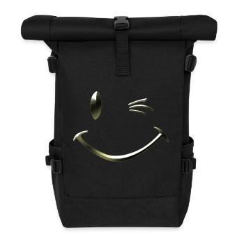 Shirt mit Smiley Zwinkern von Custom - Rolltop Rucksack - Schwarz - Vorne