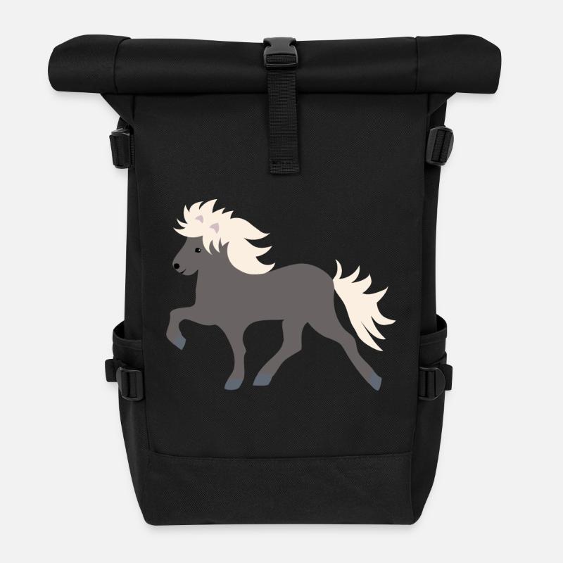 Windfarbenes Islandpferd - Rolltop Rucksack - Schwarz