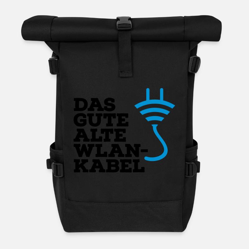 WLAN Kabel Computer Shirt - Rolltop Rucksack - Schwarz
