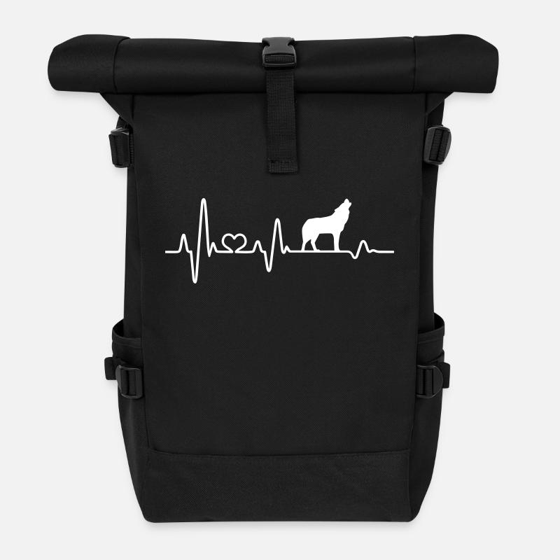 Wolf Herzschlag Wölfe heult heulen EKG Pulsschlag - Rolltop Rucksack - Schwarz