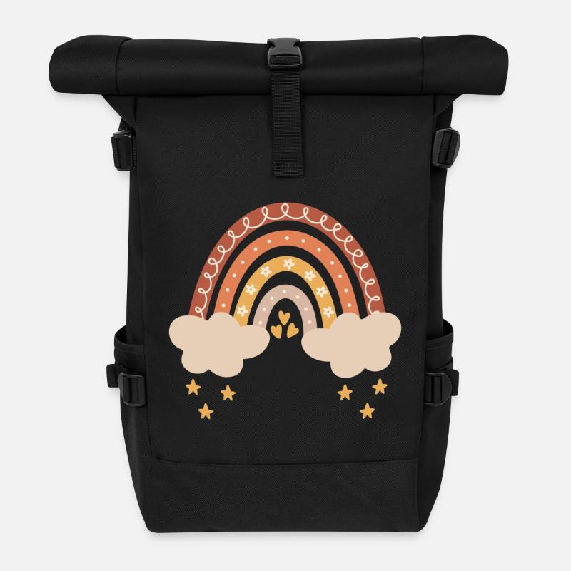 Boho Regenbogen Baby Junge Mädchen Geburt Geschenk - Rolltop Rucksack - Schwarz