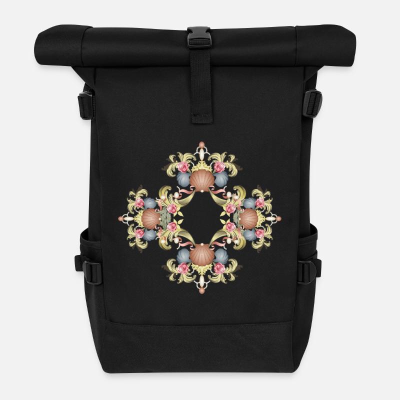 Barock Ornament mit Jakobsmuscheln und Rosen - Rolltop Rucksack - Schwarz