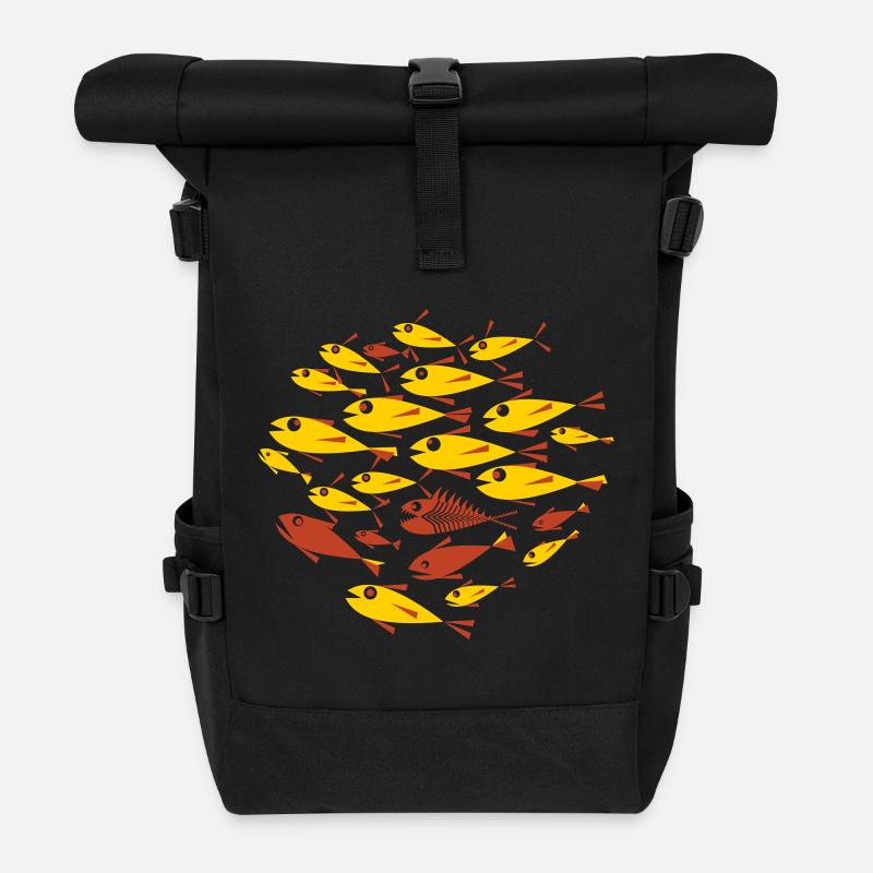 Fish Yellow - Roll Top Backpack - black