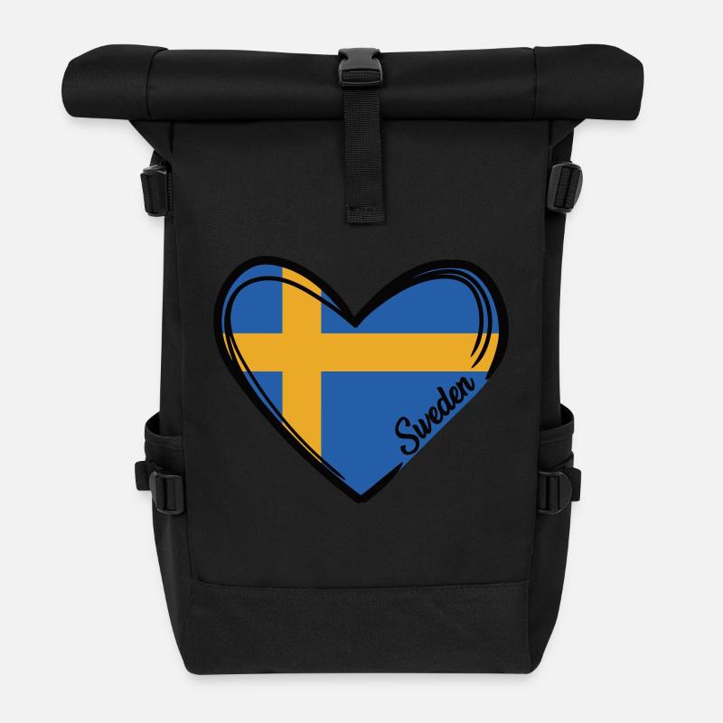 Sweden - Heart - Roll Top Backpack - black