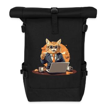 CEO cat in suit with laptop and coffee - Roll Top Backpack - black - Front