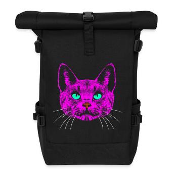 Cat / Head / Pink - Roll Top Backpack - black - Front
