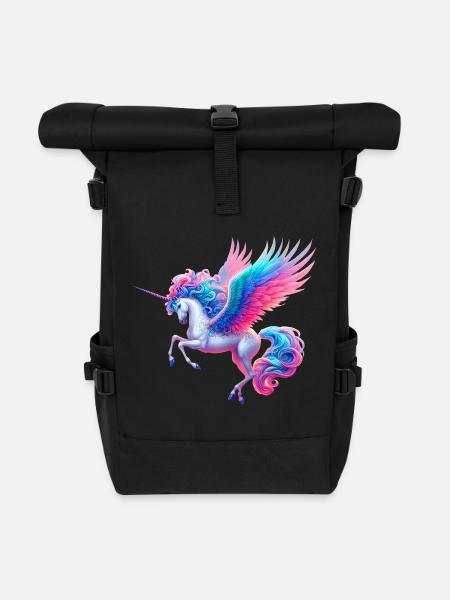 Unicorn (02) - Roll Top Backpack - black