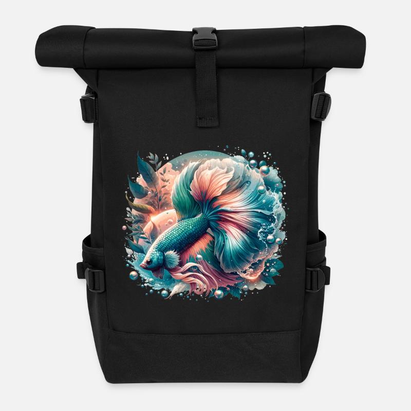 Kampffisch, Betta splendens, bunter Fisch - Rolltop Rucksack - Schwarz