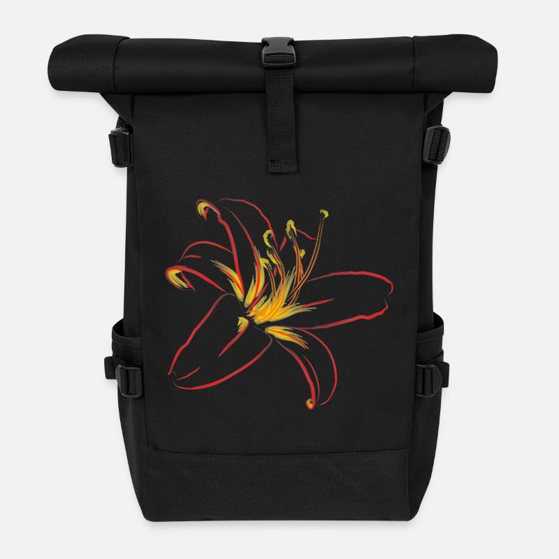 Flammenblüte Linienkunst - Rolltop Rucksack - Schwarz