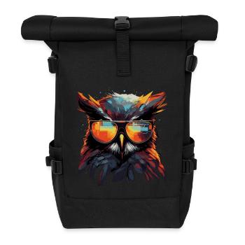 Hibou drôle avec des lunettes - Sac à dos roll top - noir - Devant