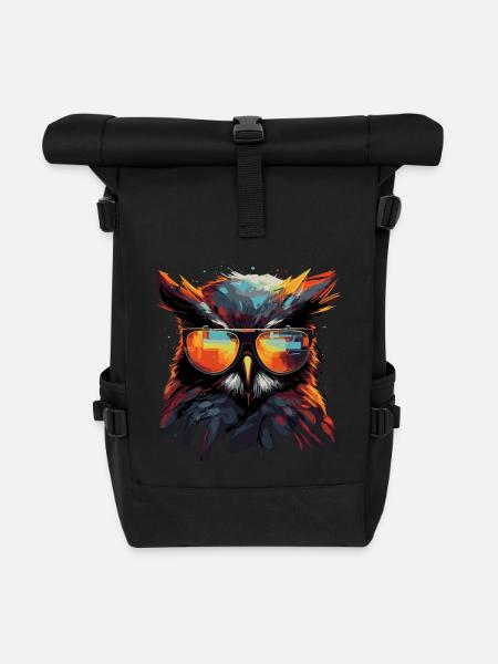 Lustige Eule mit Brille - Rolltop Rucksack - Schwarz