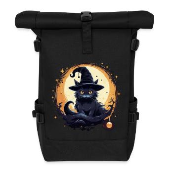 Schwarze Katze mit Hexenhut - Rolltop Rucksack - Schwarz - Vorne