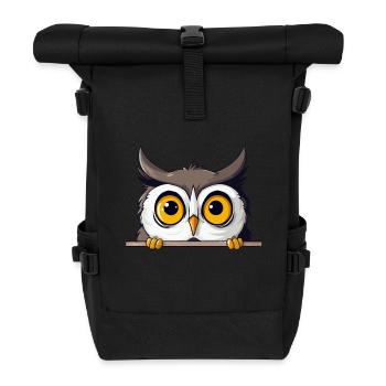 Owl Peeking Cute Adorable Funny Animal Cartoon - Roll Top Backpack - black - Front