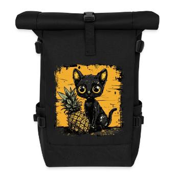 Ananas et chat - Sac à dos roll top - noir - Devant