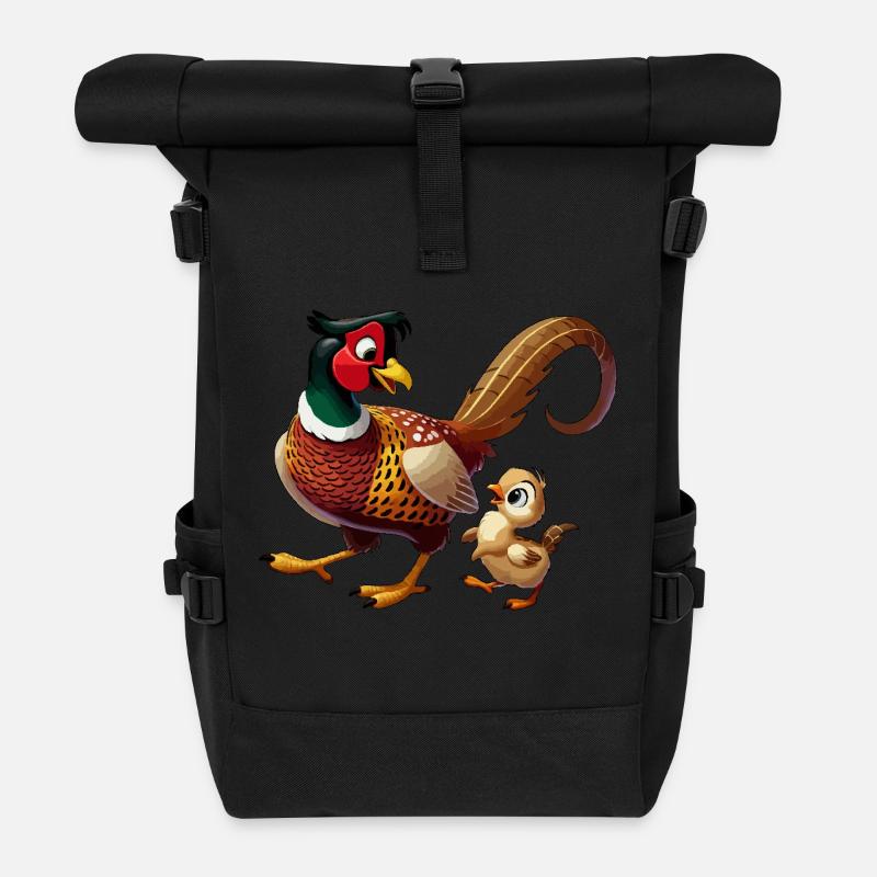 Fasanenmännchen mit Kind - Rolltop Rucksack - Schwarz