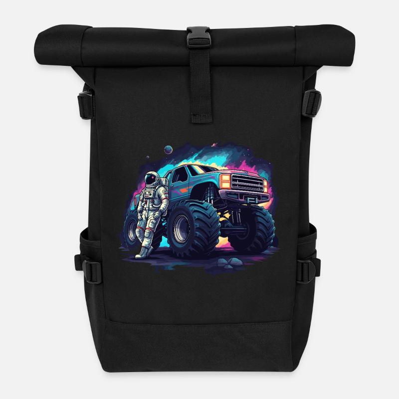 Astronaut Monstertruck im Weltall - Rolltop Rucksack - Schwarz