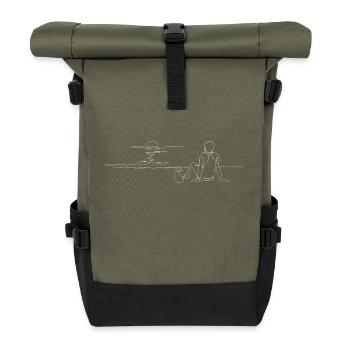 Sunset Beach Line Art Sunset Beach - Roll Top Backpack - olive/black - Front