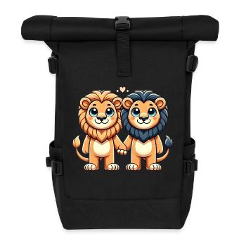 Two Cute Lion Friends Holding Hands - Rolltop Rucksack - Schwarz - Vorne