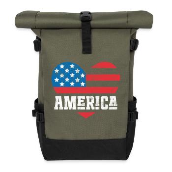 Amerika Flagge Herz - Rolltop Rucksack - Olive/Schwarz - Vorne