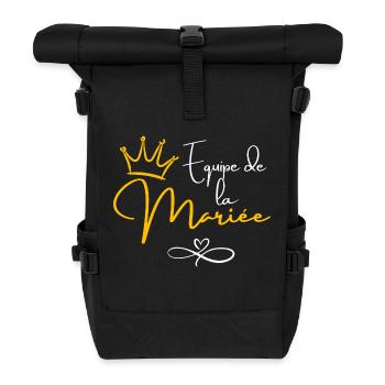 Braut Team Kranz - Braut Geschenk - Rolltop Rucksack - Schwarz - Vorne