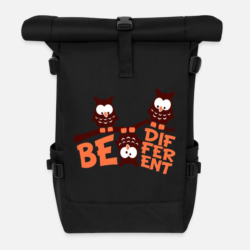 3 Eulen Be Different Spruch verrückt komisch Ast - Rolltop Rucksack - Schwarz
