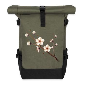 Plum blossom branch – delicate elegance in spring - Roll Top Backpack - olive/black - Front
