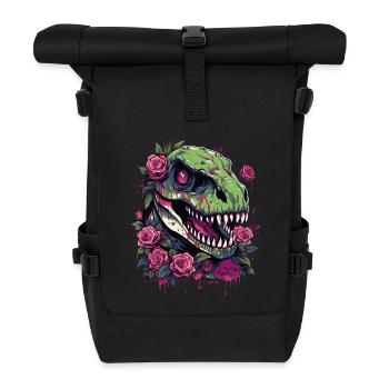T-Rex Dino et fleurs - Sac à dos roll top - noir - Devant