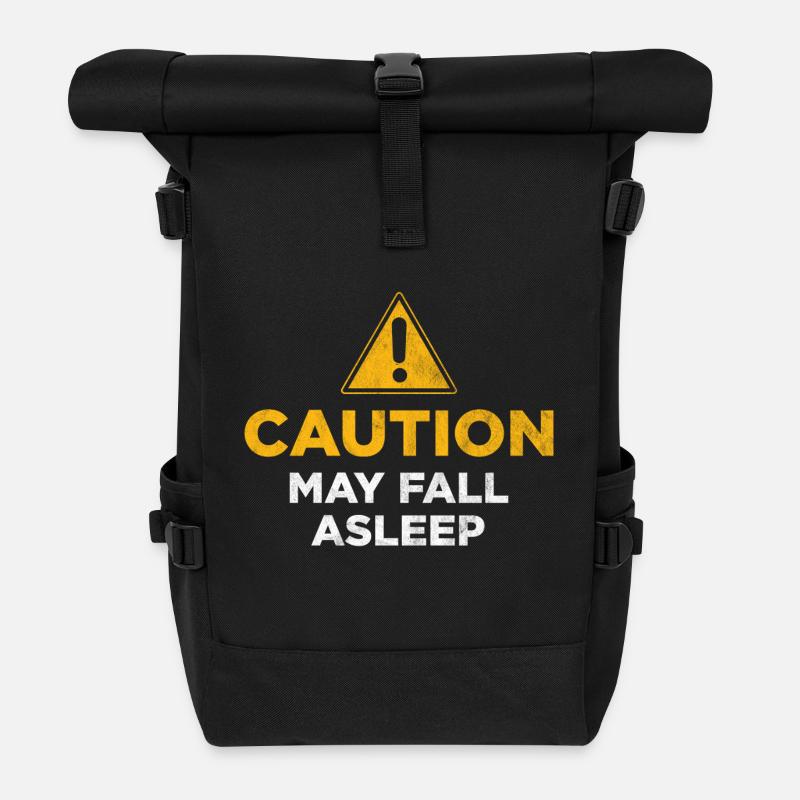 Caution May Fall Asleep - Roll Top Backpack - black