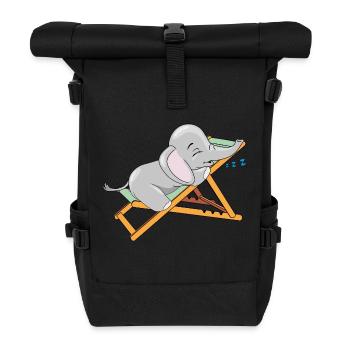 Baby elephant is sleeping on the deck chair - Roll Top Backpack - black - Front