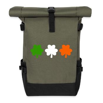 Irland Flagge Kleeblatt - Rolltop Rucksack - Olive/Schwarz - Vorne