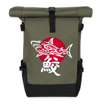 White shark and red sun - Roll Top Backpack - olive/black - Front