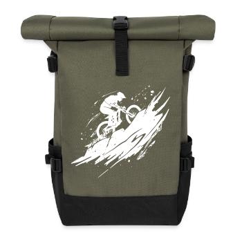 Energischer Mountainbike-Kunst-Radfahrer - Rolltop Rucksack - Olive/Schwarz - Vorne