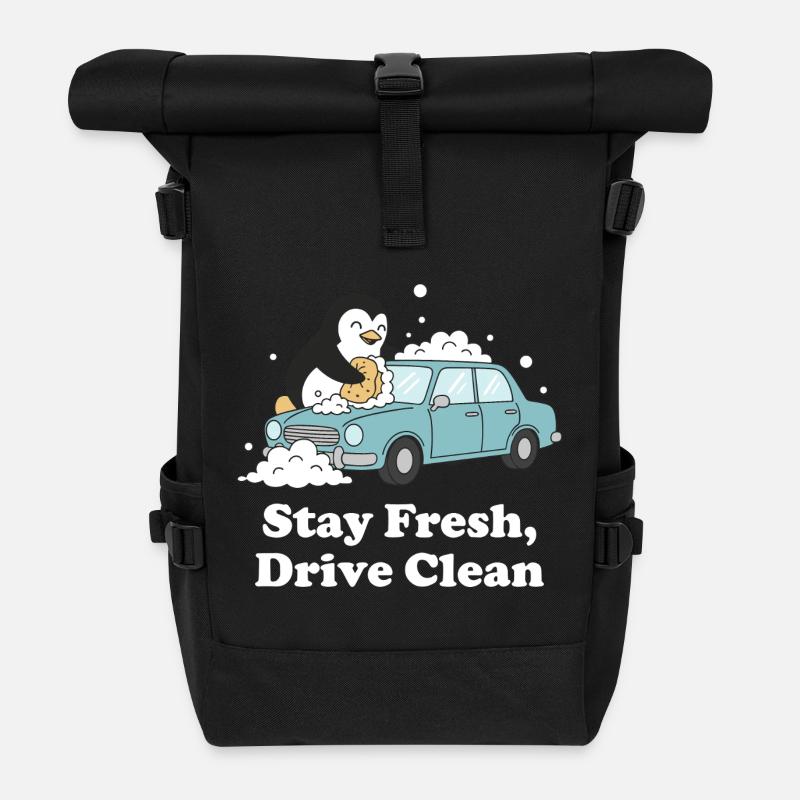 Stay Fresh Drive Clean Pinguin - Rolltop Rucksack - Schwarz