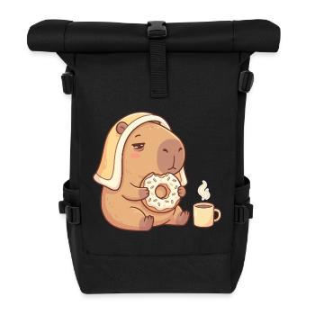 Capybara avec motif de beignet et cozy à café - Sac à dos roll top - noir - Devant