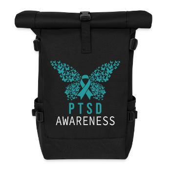 PTSD Awareness Butterfly Wings - Roll Top Backpack - black - Front