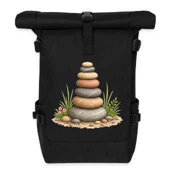 Zen Stone Tower Balance Garden Rest Motif - Roll Top Backpack - black - Front
