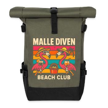 Malle Diven Beach Club Flamingo Mallorca Party  - Rolltop Rucksack - Olive/Schwarz - Vorne